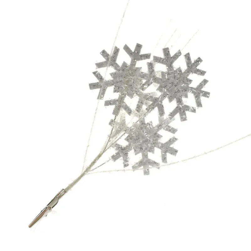 white frosted snowflake tinsel clip 9 inch