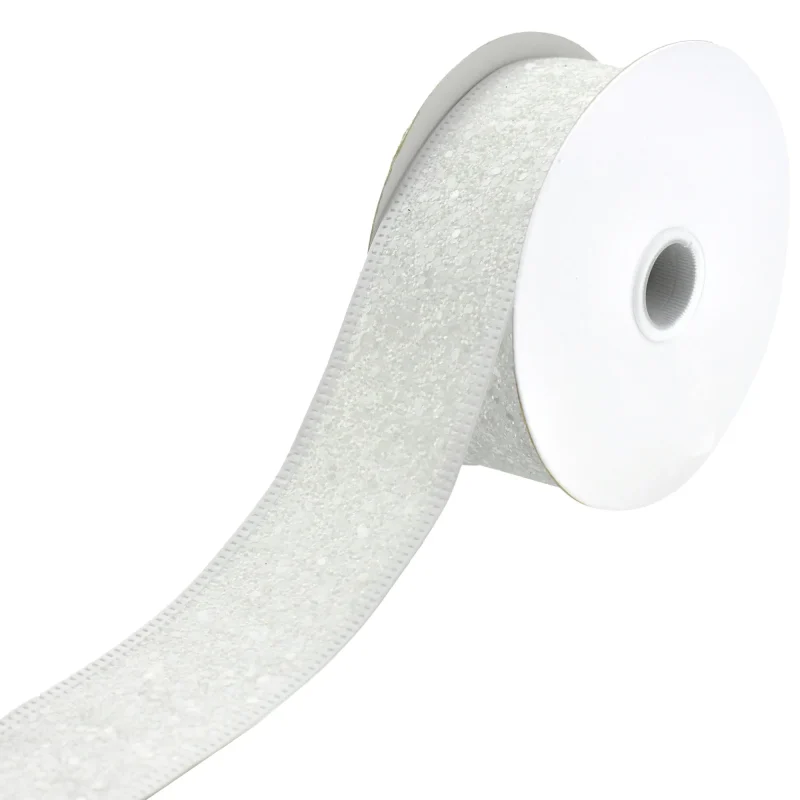 white glitter wired ribbon 1 5 x 10 yards