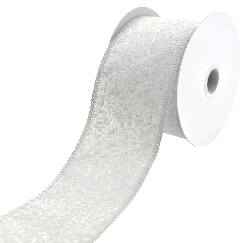 white glitter wired ribbon 2 5 x 10yd premium decorative trim