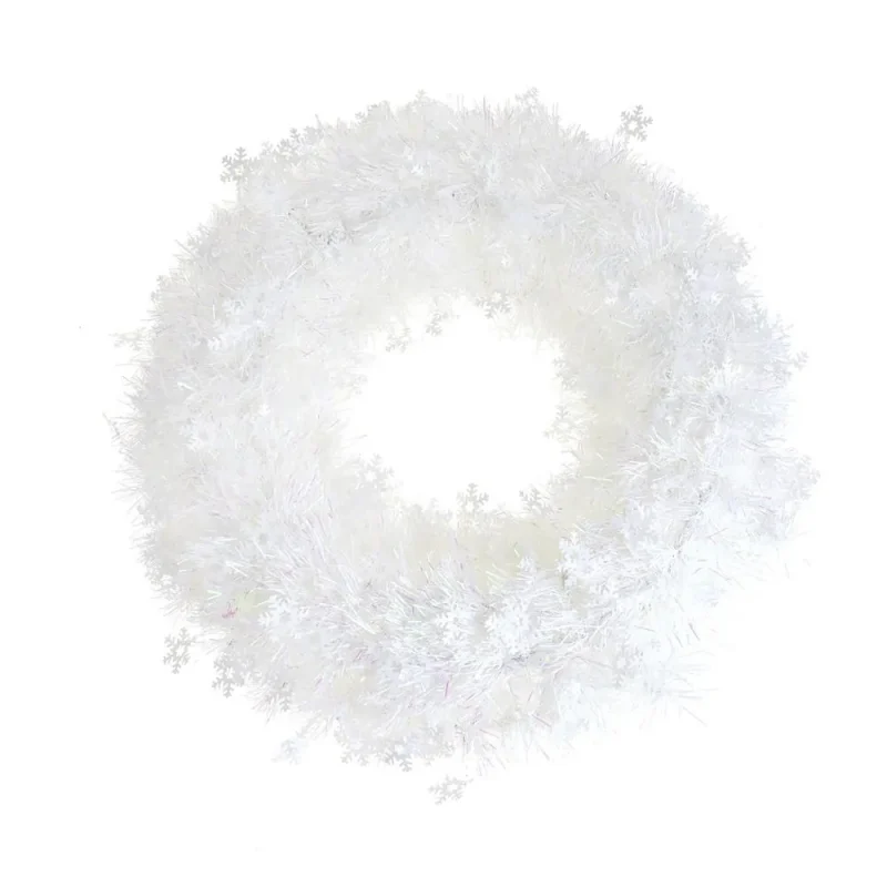 white metallic tinsel snowflake wreath 18