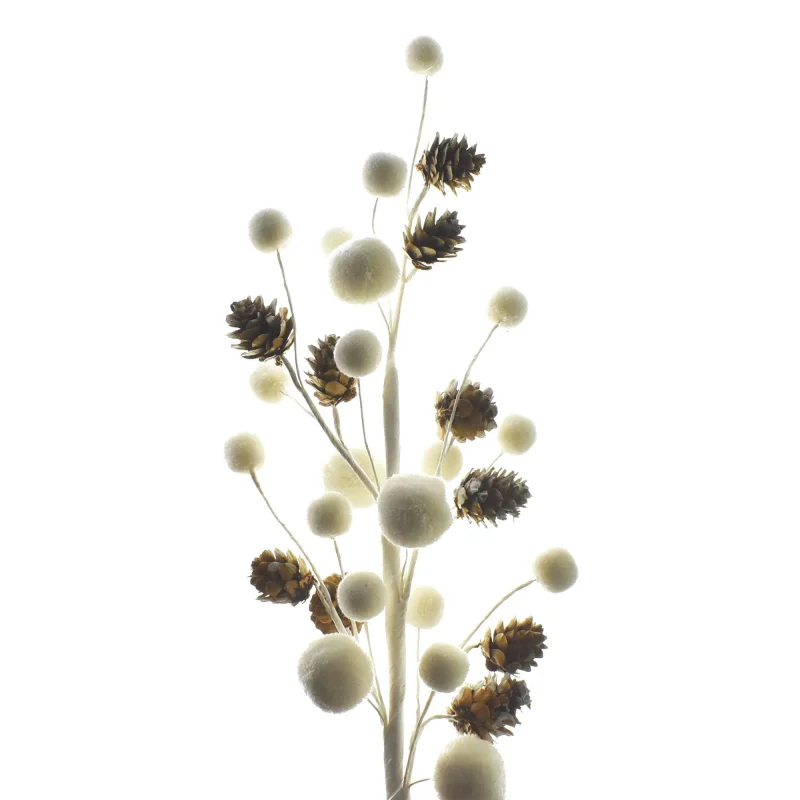 white pine cone cotton ball spray 20 inch holiday decor