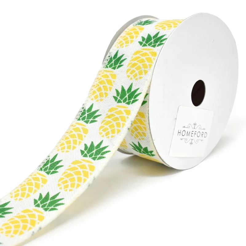 white pineapple linen ribbon 1 5 x 10yd