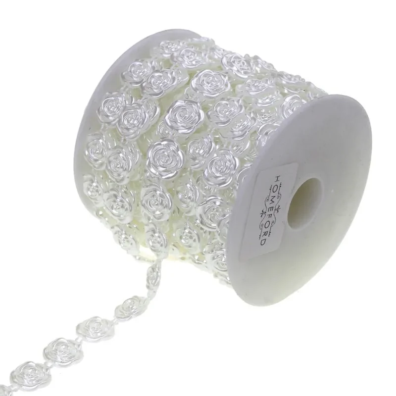 white plastic rose pearl bead strand ribbon 1 2 inch 10 yards