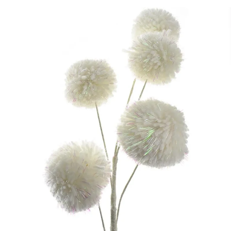 white pom pom branch spray 24 iridescent