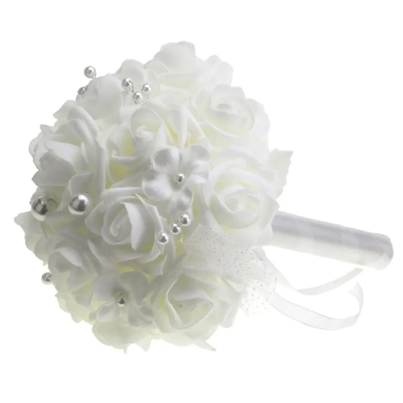 white rose wedding bouquet soft touch 9 inch pearl accents