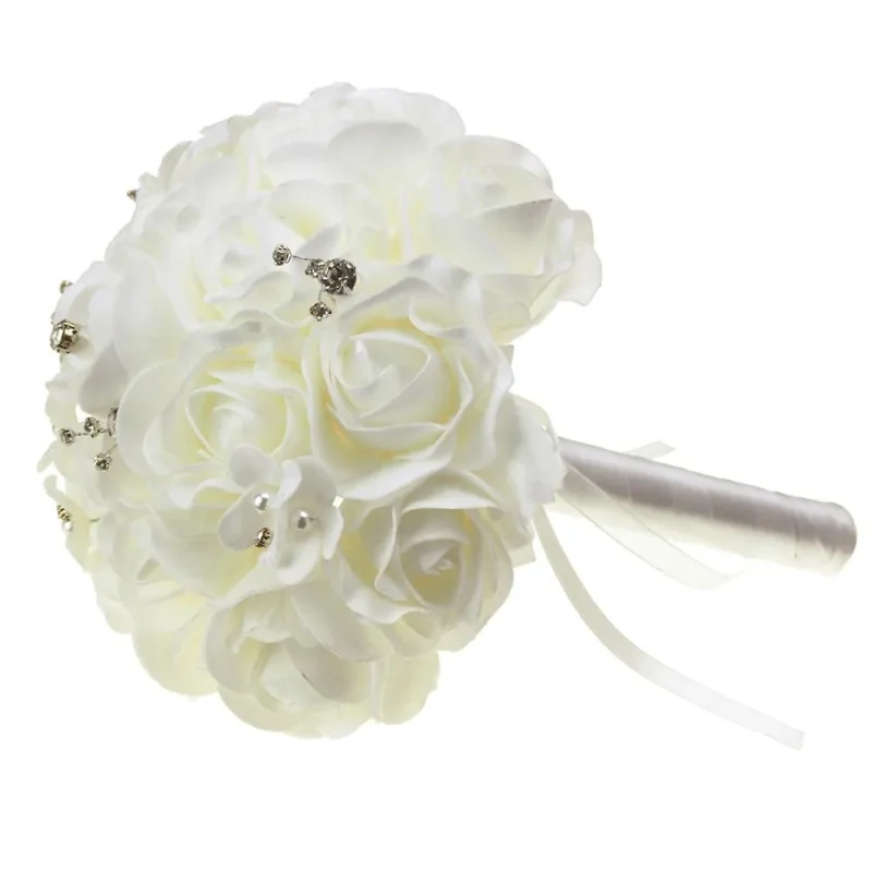 white rose wedding bouquet with rhinestones soft touch 9 inch