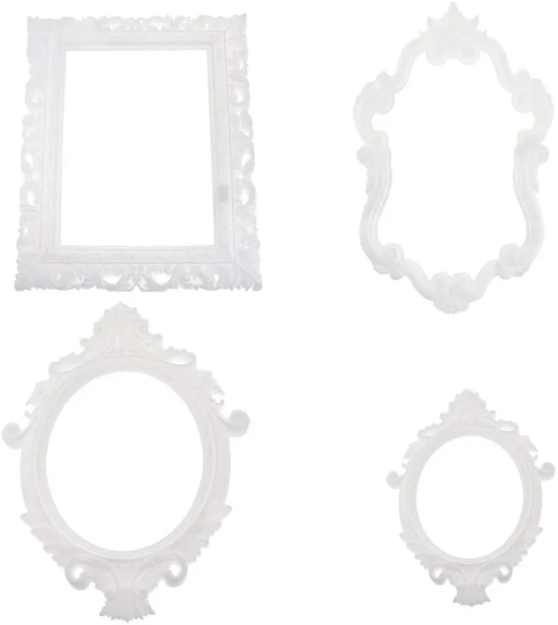 white royal baroque plastic frames assorted sizes 4 pack