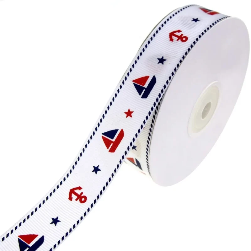 white sailboat anchor grosgrain ribbon 7 8 x 25 yards