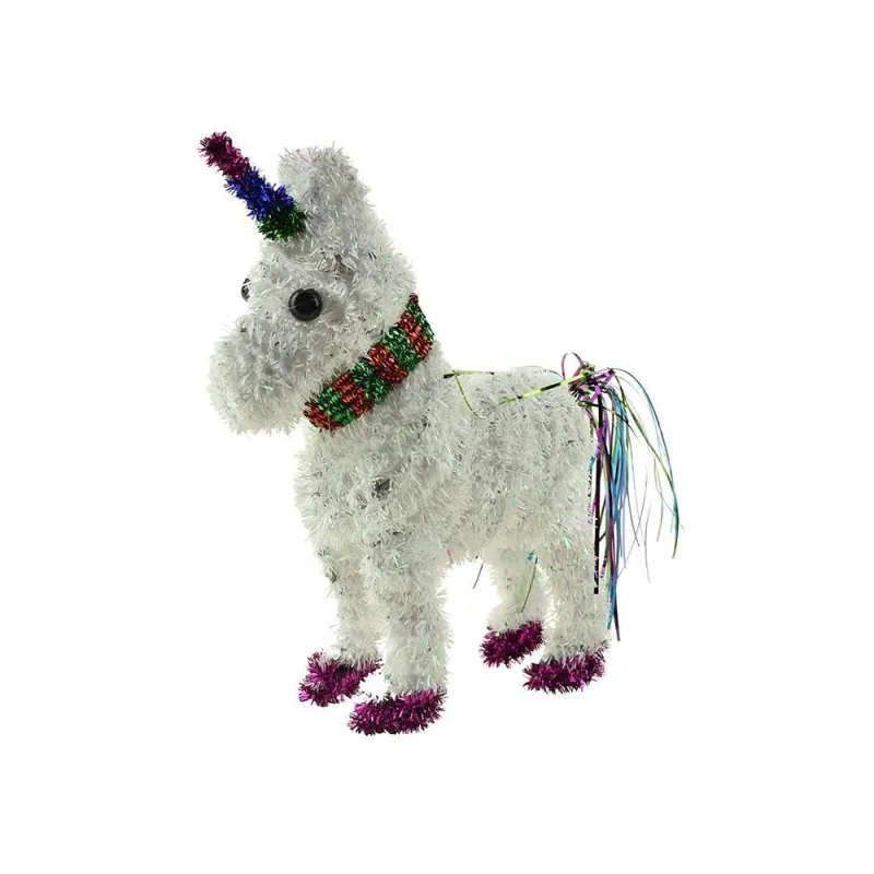 white unicorn tinsel tabletop christmas decoration 6 5