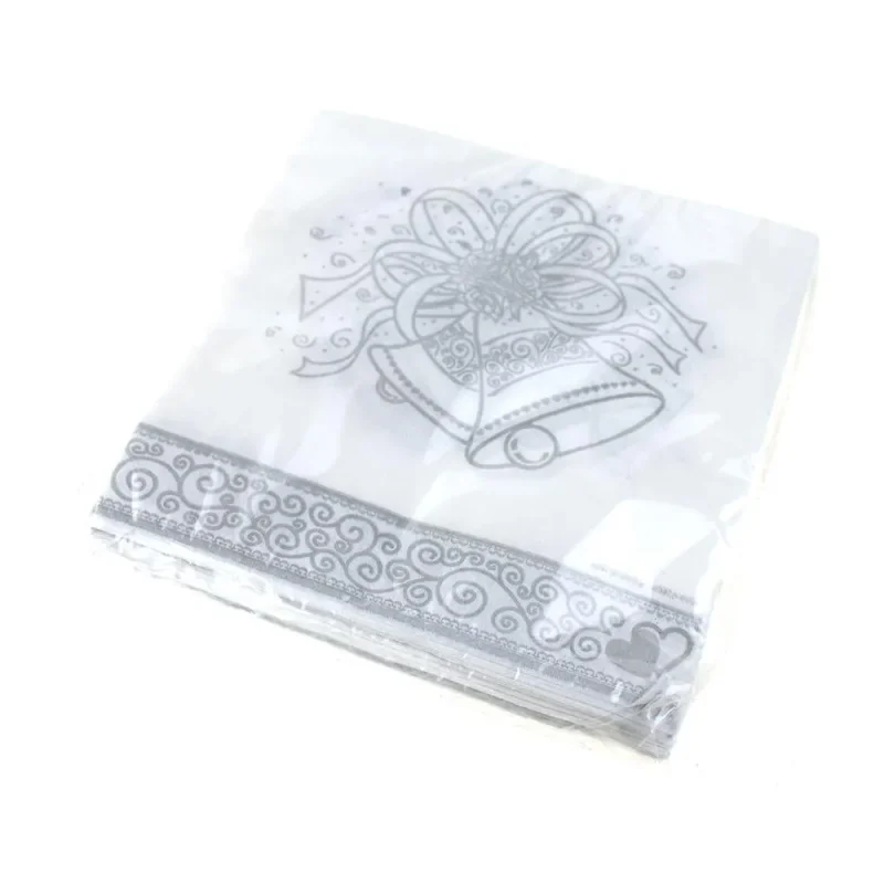 white wedding bell printed cocktail napkins 5 inch 24 pack