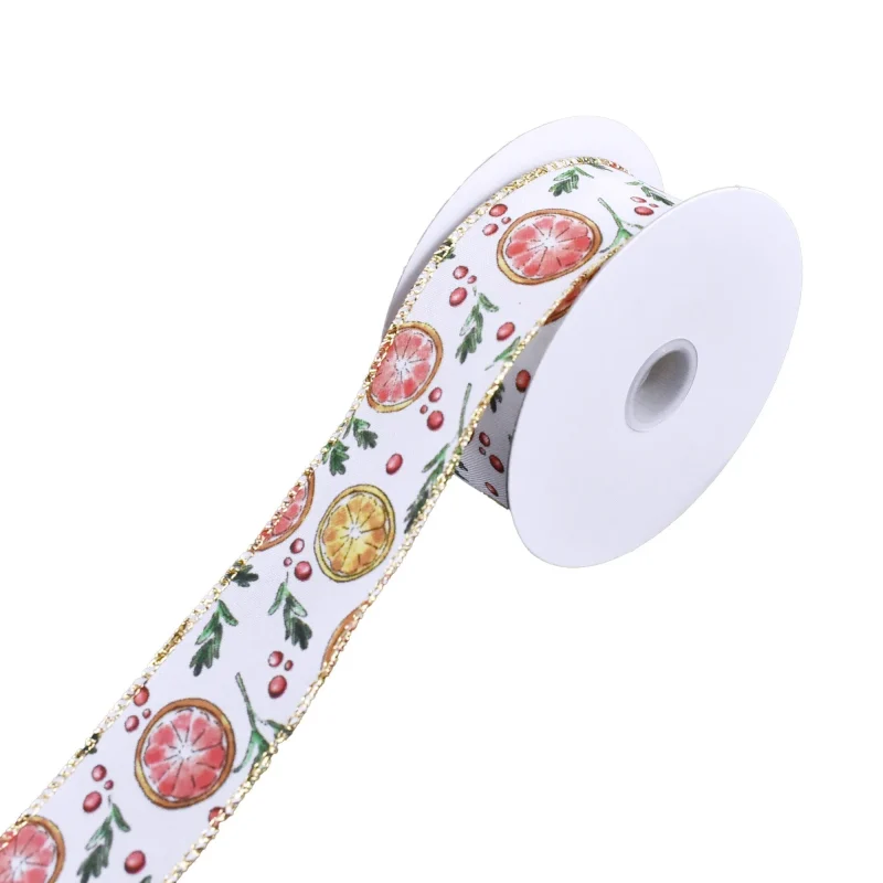 white wired citrus berry ribbon 1 5 inch x 10 yards