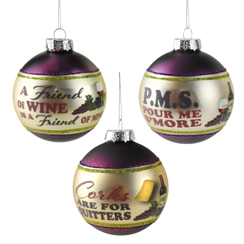 wine lover christmas ball ornaments 3 piece 2 75 inch