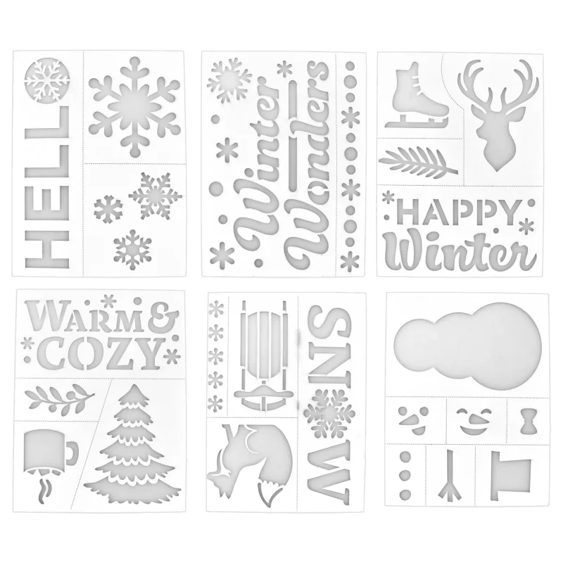 winter adhesive back paper stencils 8 x 6 piece set