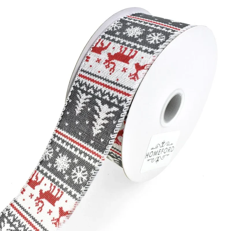 winter christmas wired ribbon 1 5 x 10 yards