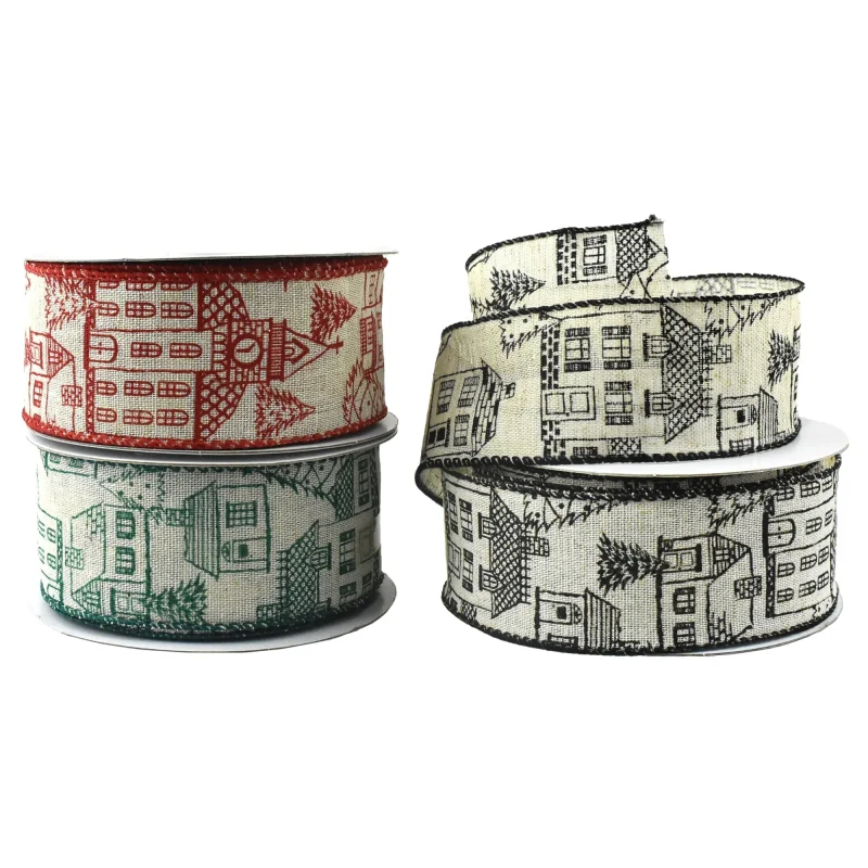 winter home outlined wired ribbon 1 5 x 10 yards festive christmas decor