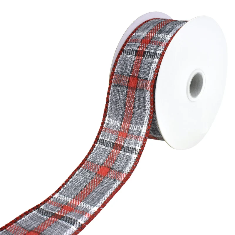 winter plaid wired christmas ribbon 1 5 x 10yd