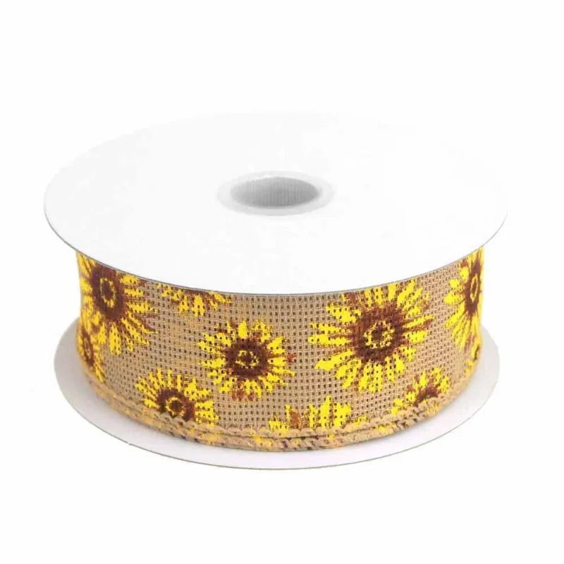 wired burlap ribbon 1 5 x 10 yards sunflowers design