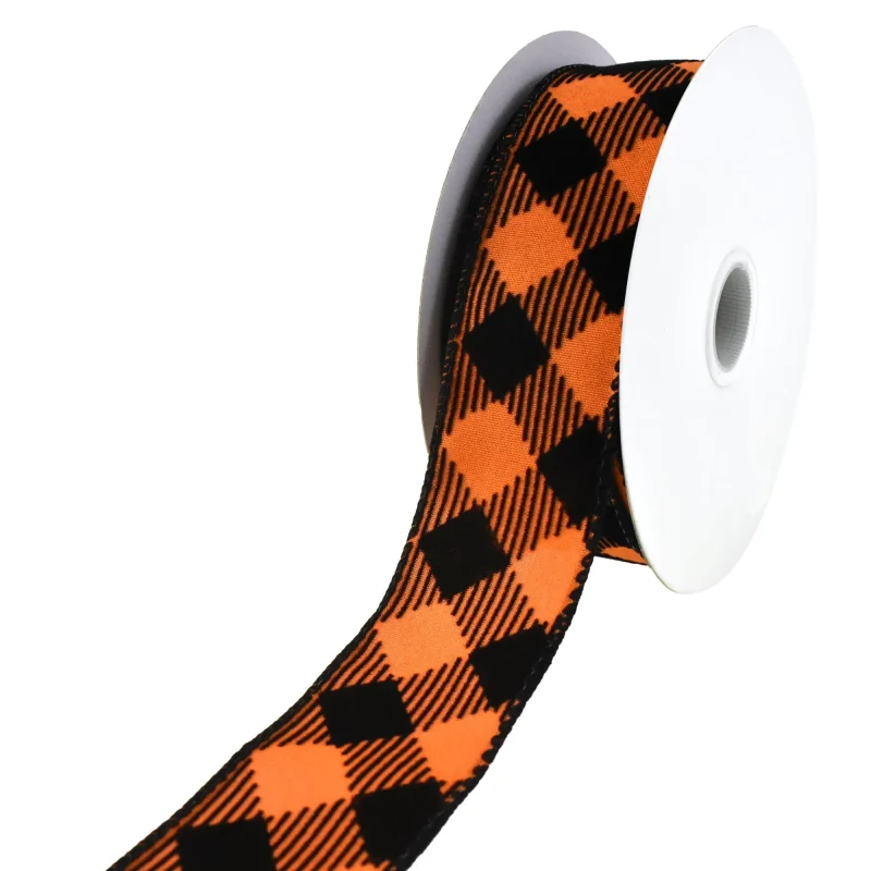 wired checkered ribbon 1 5 inch 10 yards flocked diagonal design