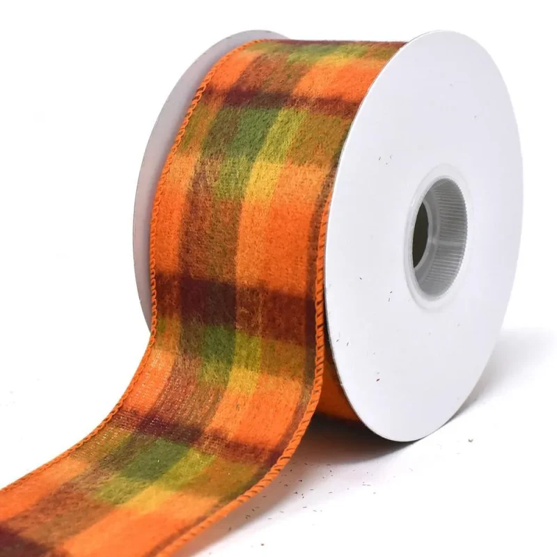 wired edge plaid ribbon 2 5 x 10yd fall flannel plaid