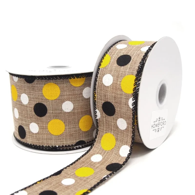 wired edge polka dot linen ribbon 10 yards