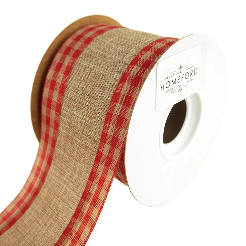 wired faux linen ribbon gingham edge 2 5 x 10 yards