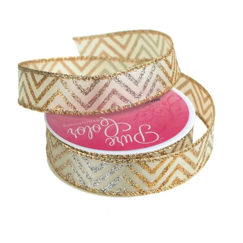 wired ivory chevron glitter ribbon 7 8 x 3 yards