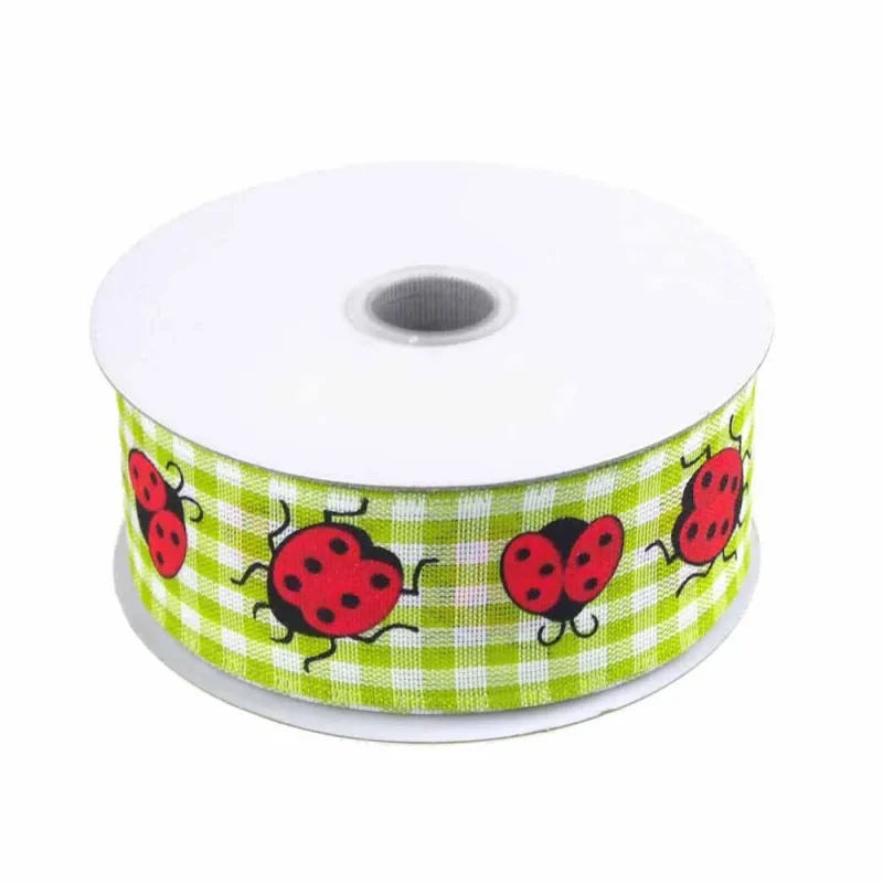 wired lady bug gingham ribbon 1 5 x 10yd