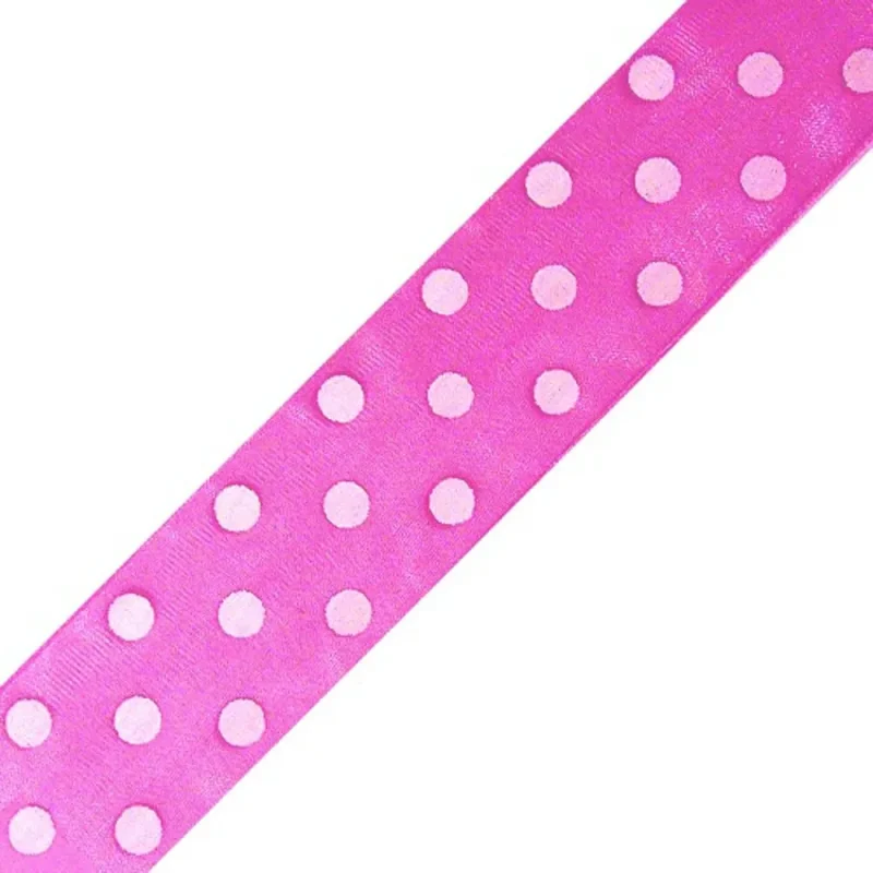 wired organza ribbon 2x50yd hot pink white polka dots