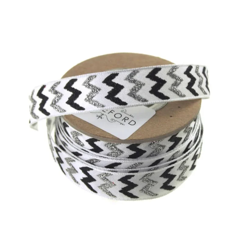 wired satin chevron ribbon 5 8 x 9yd black silver glitter