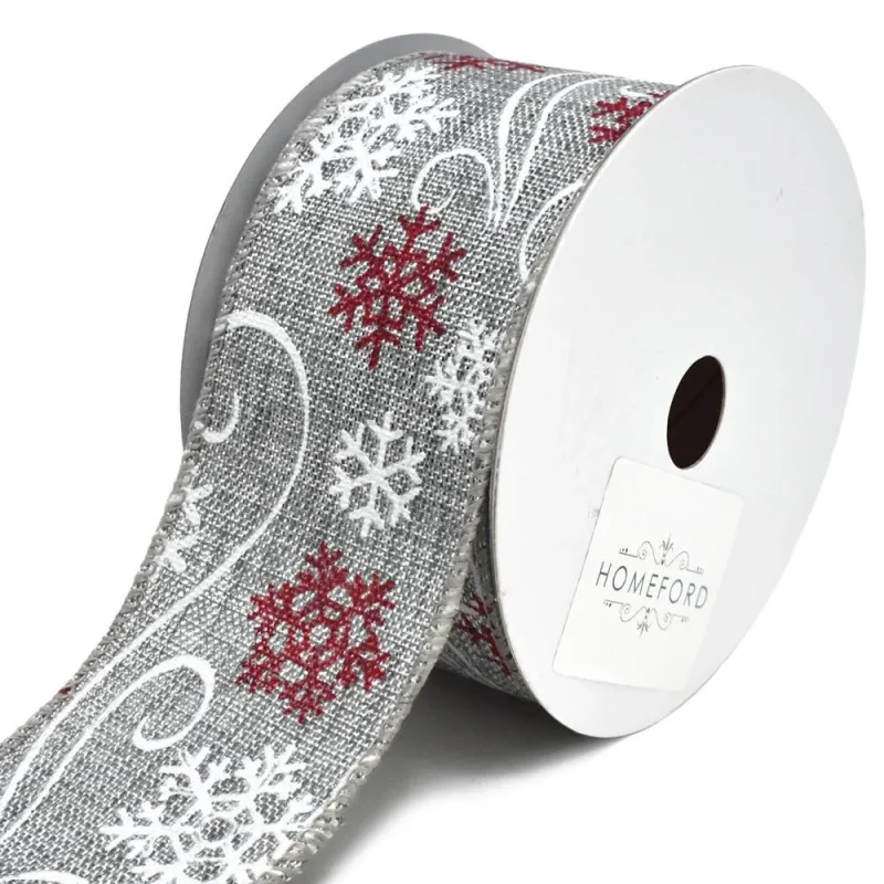 wired snowflake linen christmas ribbon 2 5 x 10yd