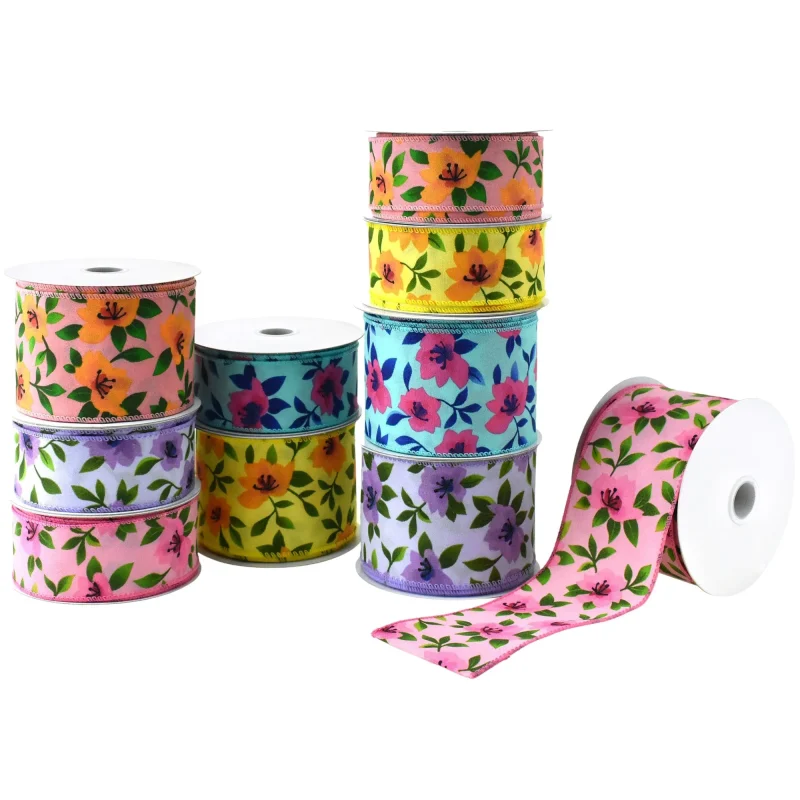 wired spring magnolia printed ribbon 10yd