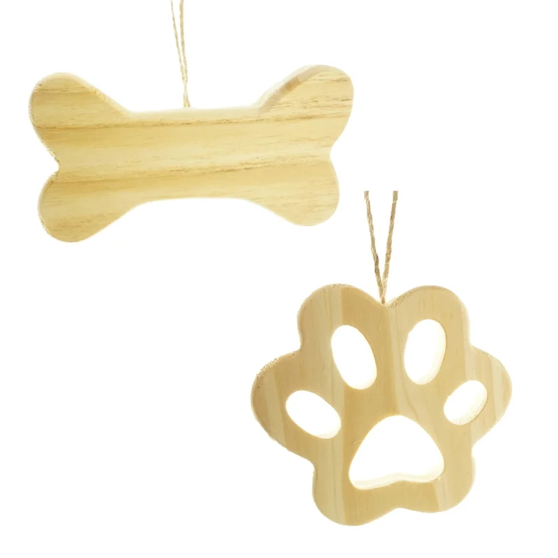 wood bone paw ornaments 2 pack assorted sizes unfinished