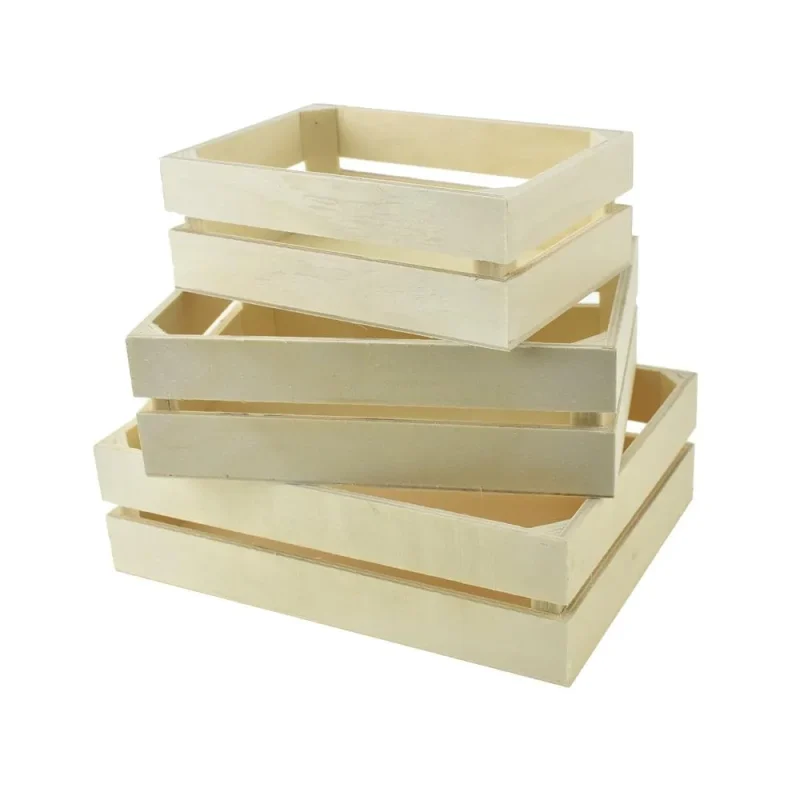 wood caddy crate set natural 3 piece assorted sizes