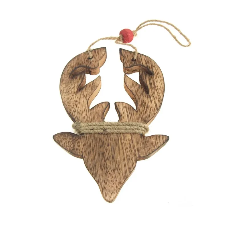 wood reindeer christmas ornament 6 inch natural hanging decor