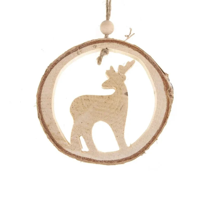 wood reindeer round christmas ornament natural 4 25 inch