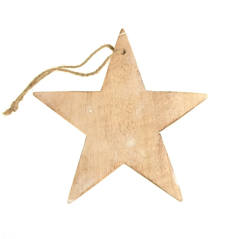 wood star hanging ornament white wash 7 inch