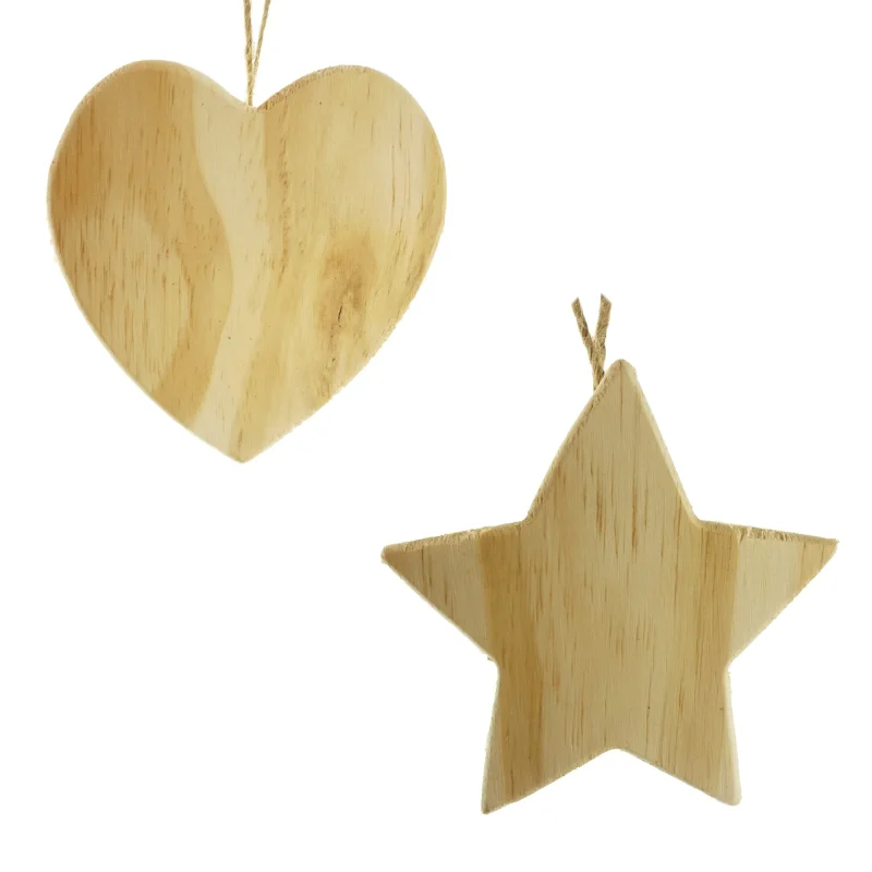 wood star heart ornaments unfinished assorted sizes 2 pack