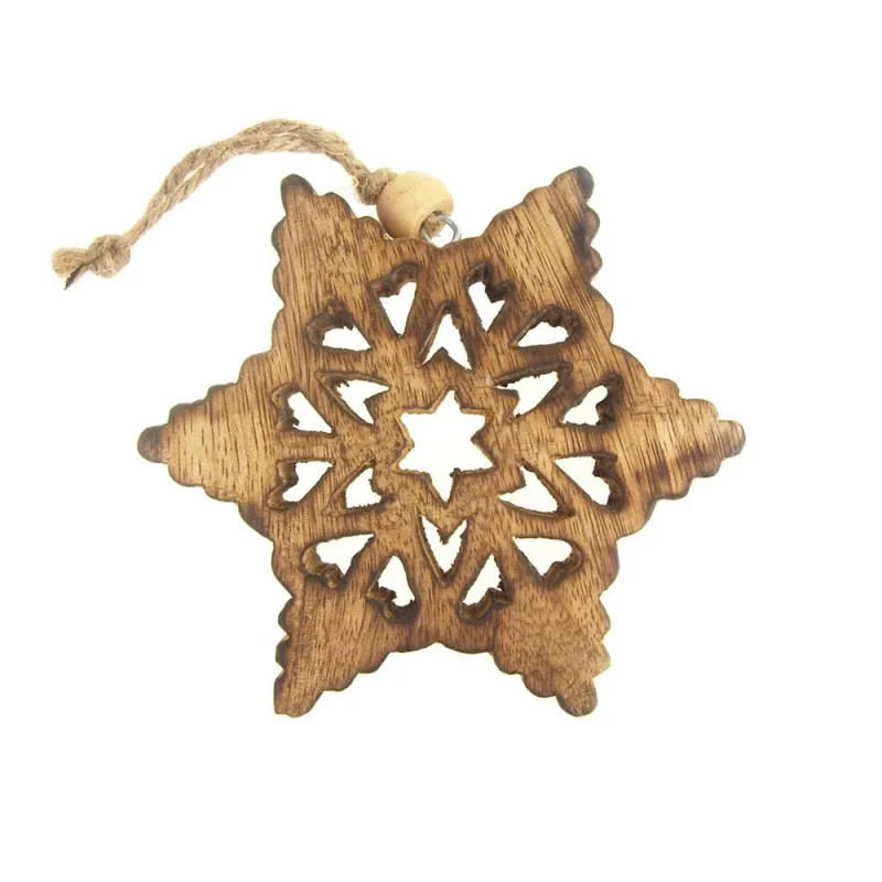 wood star snowflake ornament 5 inch natural christmas decor