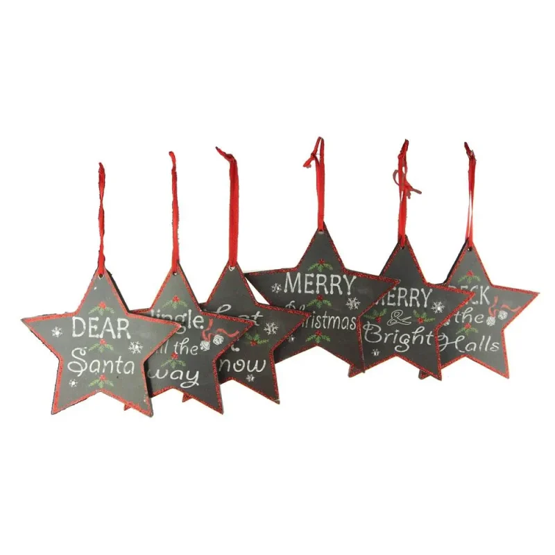 woodboard christmas star ornaments black red 4 5 inches set of 6