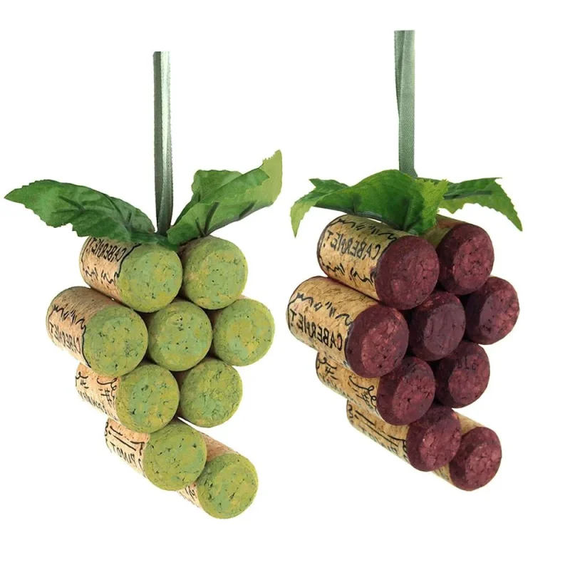 wooded grape cork christmas ornaments 4 set of 2