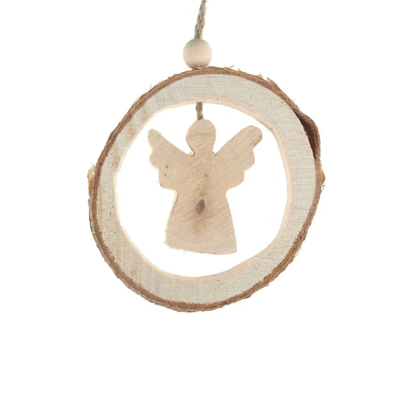 wooden angel round ornament natural 4 inch christmas hanging decor