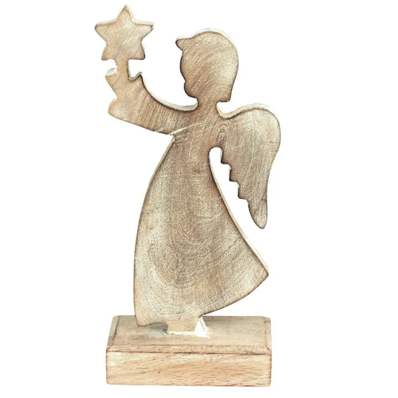 wooden angel star christmas ornament 9 inch white natural