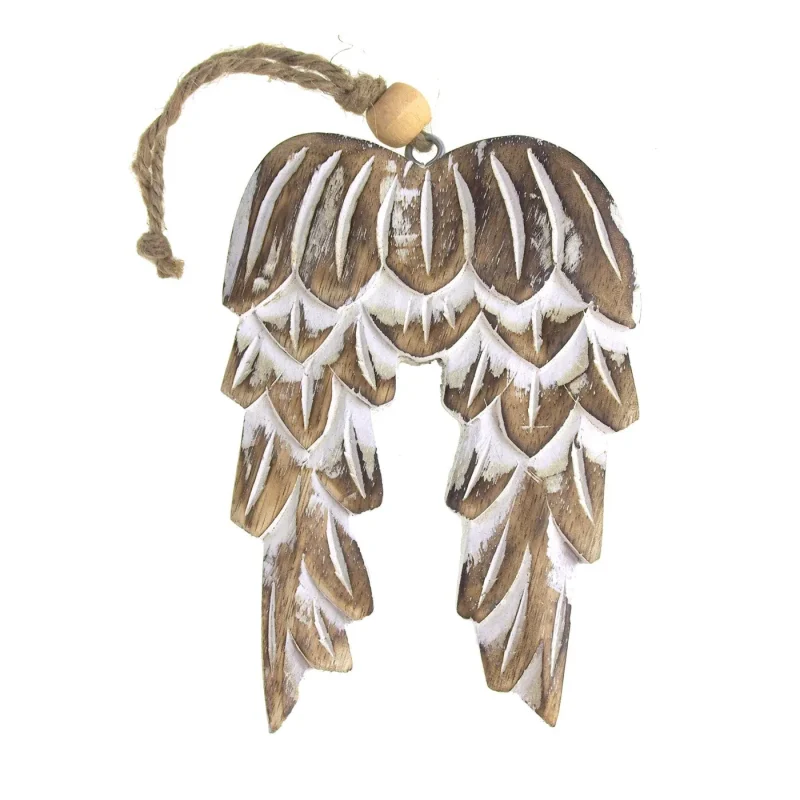 wooden angel wing ornament natural 6 inch