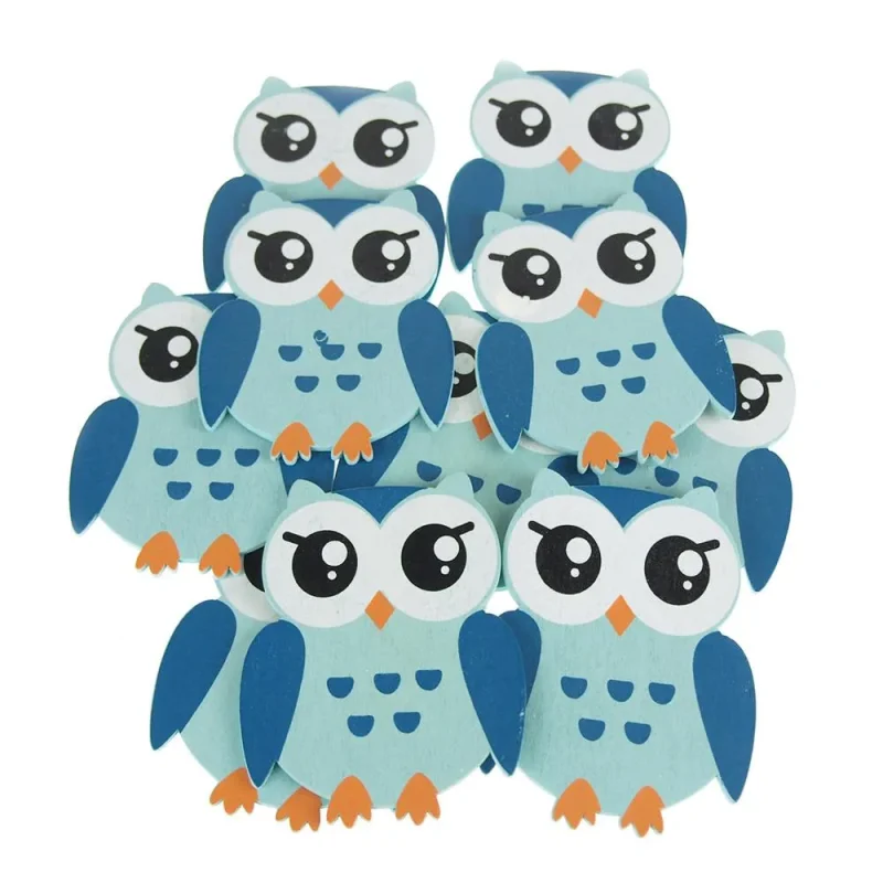 wooden animal baby favors 5 inch blue owl set 10pcs