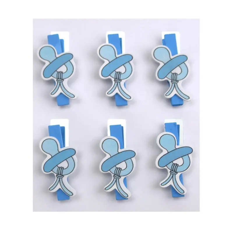 wooden baby pacifier clothespins 6 pack 2 inch blue