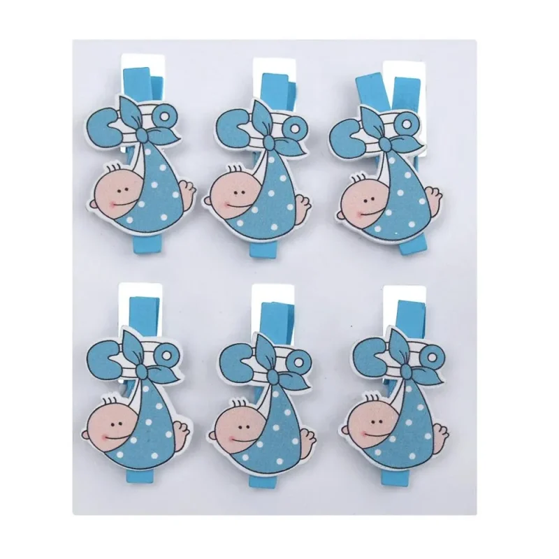 wooden baby safety pin clothespins 2 inch 6 piece blue