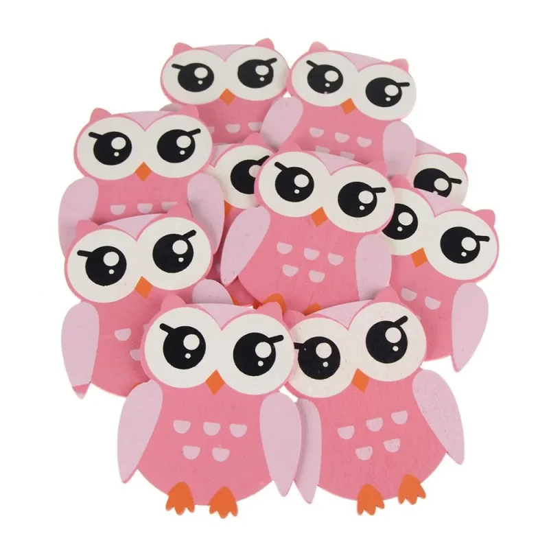 wooden baby shower favors pink owl 5 inch 10 piece