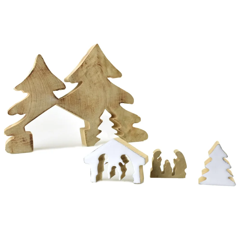 wooden christmas tree nativity 4 piece puzzle 8 375 inch