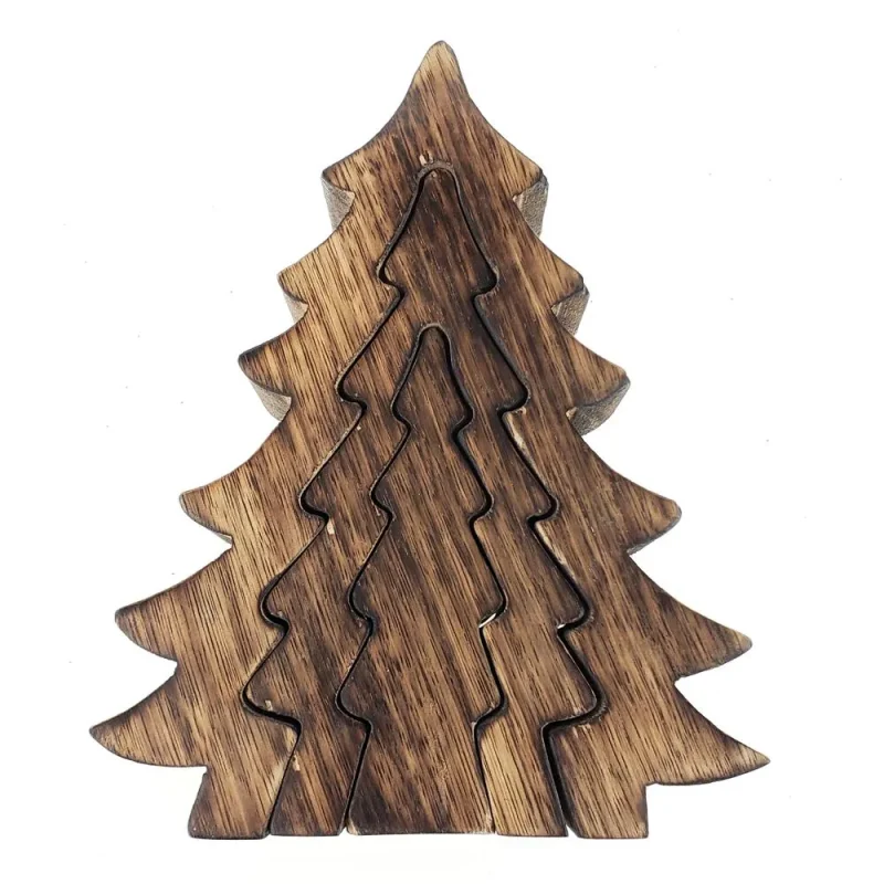 wooden christmas tree puzzle set brown 7 75 inch