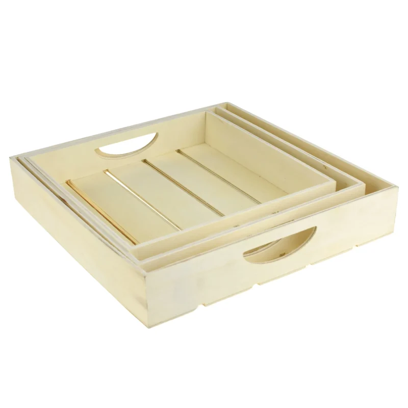 wooden diy slatted tray set 3 piece assorted sizes